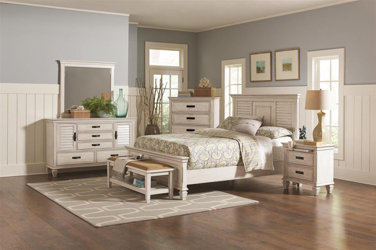 Franco Eastern King Panel Bed Antique White - 205331KE - Luna Furniture