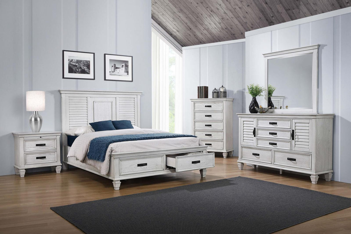Franco Antique White Queen Storage Bed from Coaster - Luna Furniture
