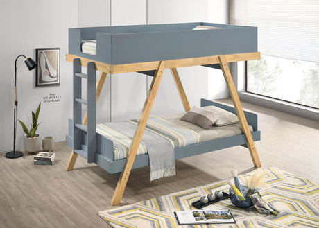 Frankie Wood Twin Over Twin Bunk Bed Van Courtland Blue and Natural - 460572T - Luna Furniture