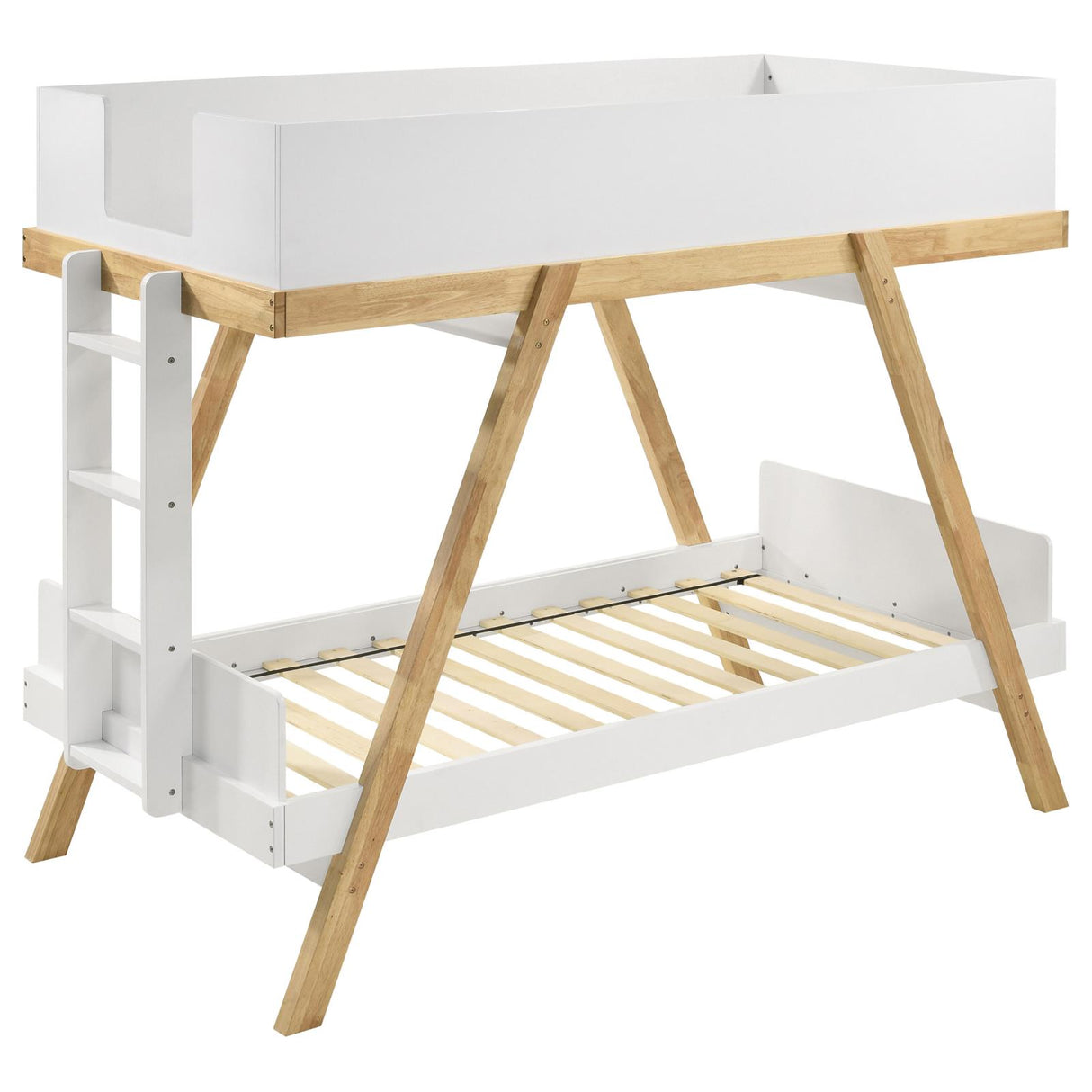 Frankie White and Natural Wood Twin Over Twin Bunk Bed from Coaster - Luna Furniture