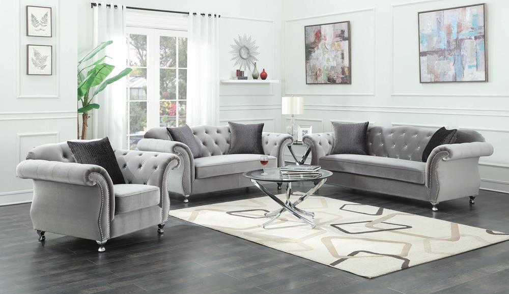 Frostine Button Tufted Loveseat Silver - 551162 - Luna Furniture