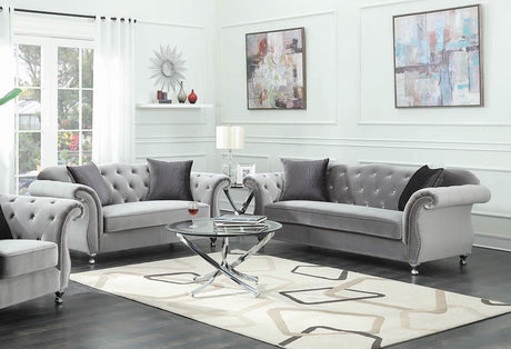 Frostine Upholstered Tufted Living Room Set Silver - 551161-S2 - Luna Furniture