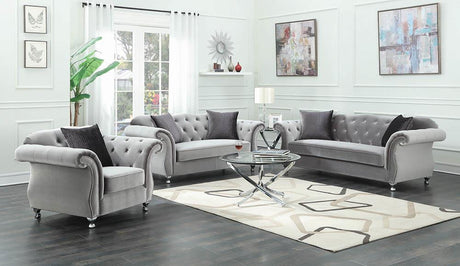 Frostine Upholstered Tufted Living Room Set Silver - 551161-S3 - Luna Furniture