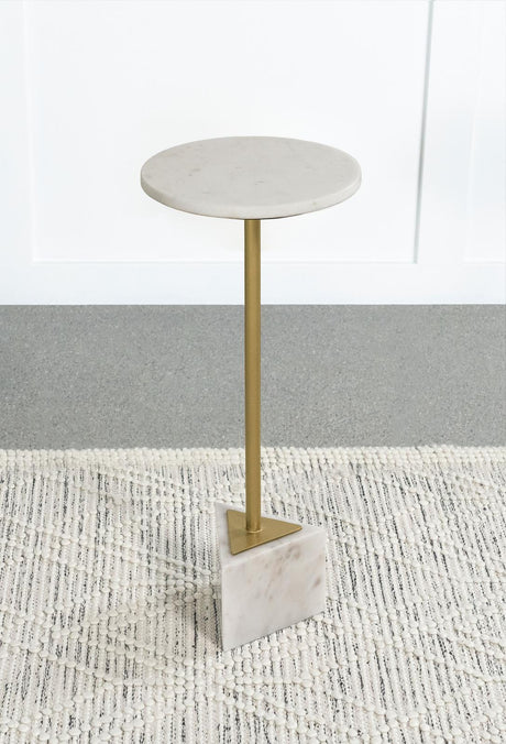 Fulcher Round Metal Side Table White and Gold - 936191 - Luna Furniture