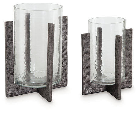 Garekton Clear/Pewter Finish Candle Holder from Ashley - Luna Furniture