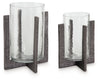 Garekton Clear/Pewter Finish Candle Holder, Set of 2 - A2000591 - Luna Furniture