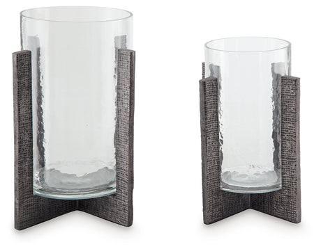 Garekton Clear/Pewter Finish Candle Holder from Ashley - Luna Furniture