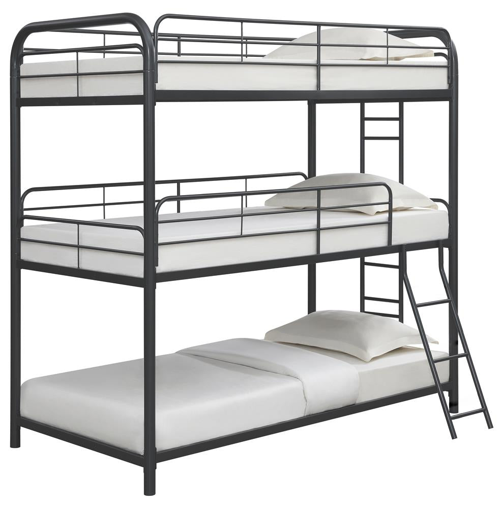 Garner Triple Bunk Bed with Ladder Gunmetal - 400777 - Luna Furniture