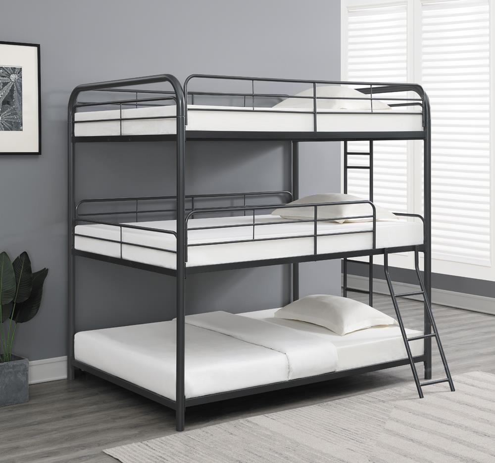 Garner Triple Bunk Bed with Ladder Gunmetal - 400779 - Luna Furniture