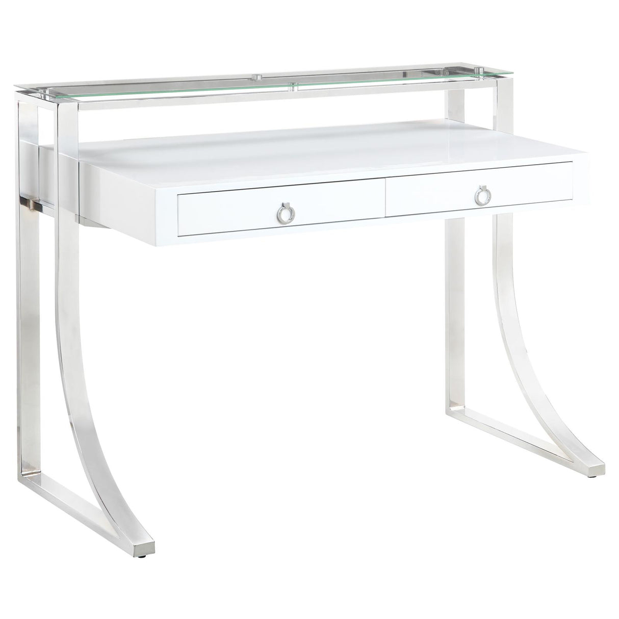 Gemma Glossy White and Chrome 2-Drawer Writing Desk from Coaster - Luna Furniture