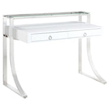 Gemma Glossy White and Chrome 2-Drawer Writing Desk from Coaster - Luna Furniture