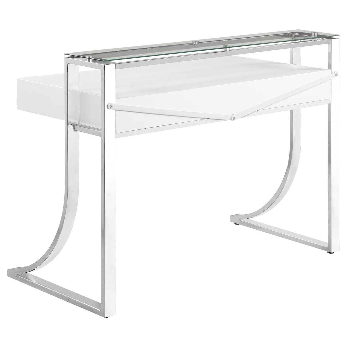 Gemma Glossy White and Chrome 2-Drawer Writing Desk from Coaster - Luna Furniture