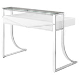 Gemma Glossy White and Chrome 2-Drawer Writing Desk from Coaster - Luna Furniture
