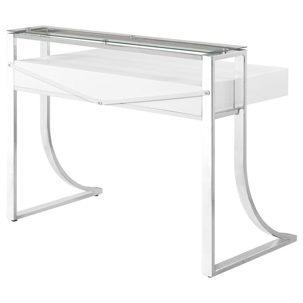 Gemma 2-drawer Writing Desk Glossy White and Chrome - 802141 - Luna Furniture