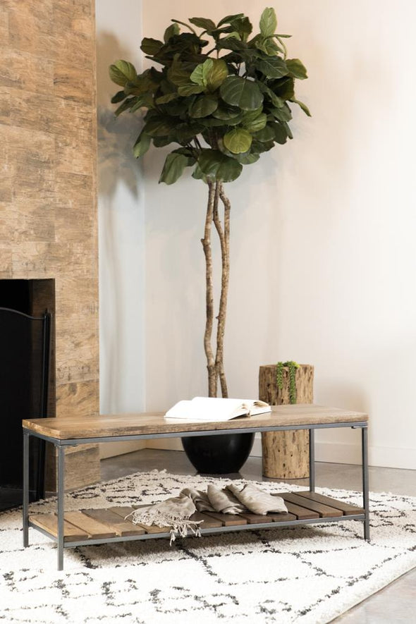 Gerbera Accent Bench with Slat Shelf Natural and Gunmetal - 914127 - Luna Furniture