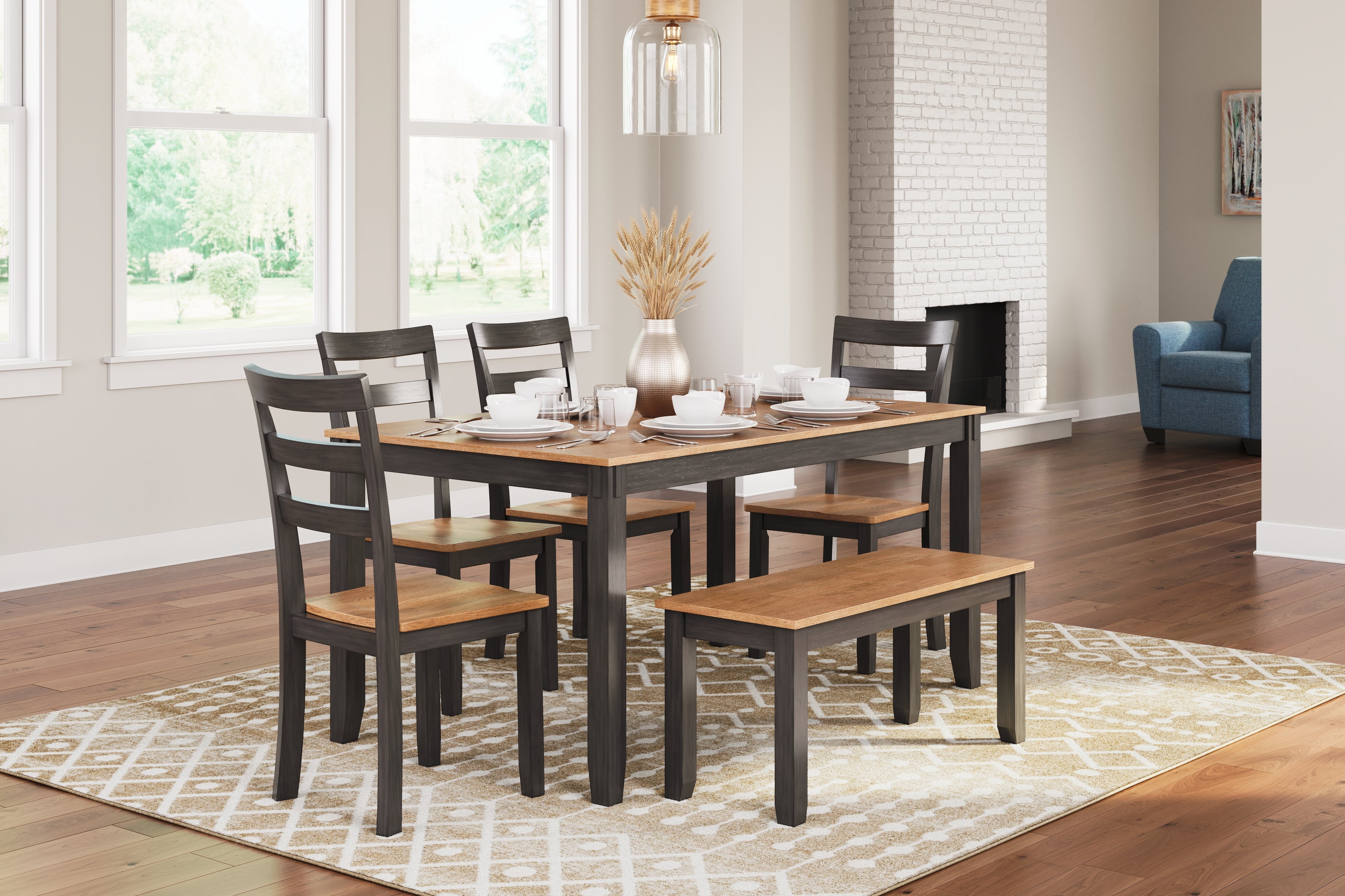 Gesthaven Natural/Brown Dining Table with 4 Chairs and Bench (Set