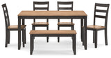 Gesthaven Natural/Brown Dining Table with 4 Chairs and Bench (Set of 6) - D396-325 - Luna Furniture