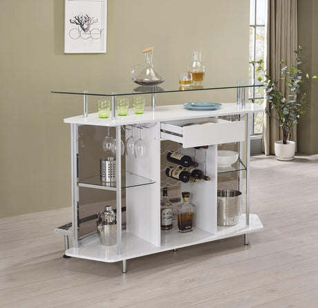 Gideon Crescent Shaped Glass Top Bar Unit with Drawer from Coaster - Luna Furniture