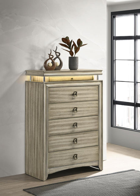 Giselle 6-drawer Bedroom Chest with LED Rustic Beige - 224395 - Luna Furniture