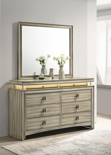 Giselle 8-drawer Bedroom Dresser with Mirror with LED Rustic Beige - 224393M - Luna Furniture