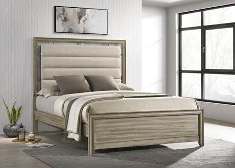 Giselle California King Panel Bed with Upholstered Headboard Rustic Beige - 224391KW - Luna Furniture