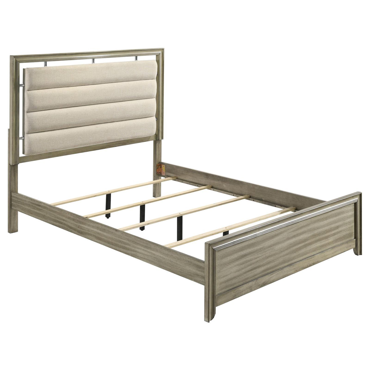 Giselle Eastern King Panel Bed with Upholstered Headboard Rustic Beige - 224391KE - Luna Furniture