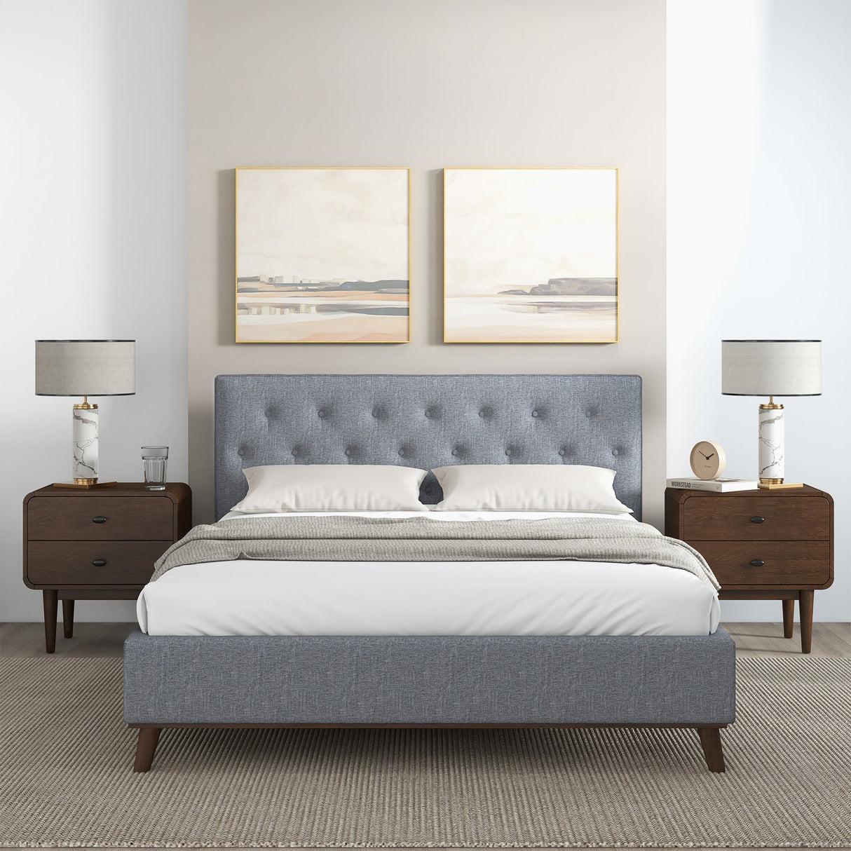 Graceville Mid-Century Modern Queen//King Light Grey Fabric Platform Bed King from Ashcroft Furniture - Luna Furniture
