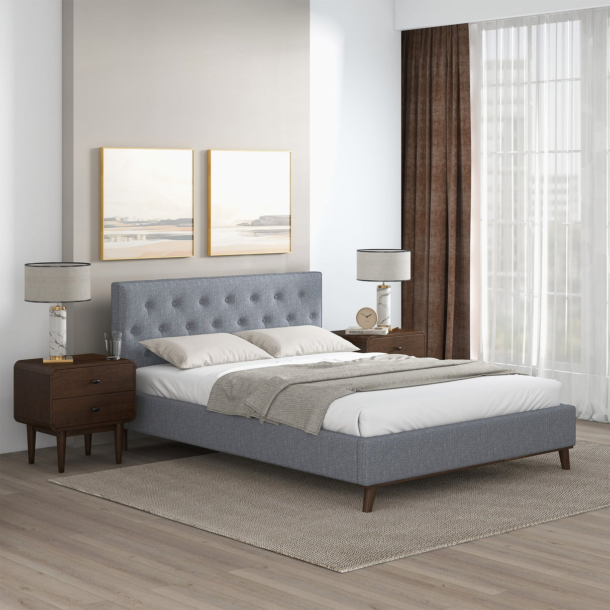Graceville Mid-Century Modern Queen//King Light Grey Fabric Platform Bed King from Ashcroft Furniture - Luna Furniture