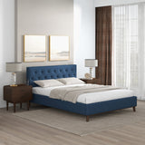 Graceville Mid-Century Modern Queen//King Navy Blue Fabric Platform Bed King - AFC00679 - Luna Furniture