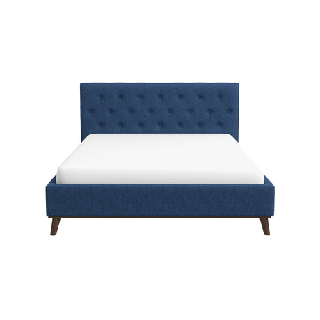 Graceville Mid-Century Modern Queen//King Navy Blue Fabric Platform Bed Queen - AFC00676 - Luna Furniture