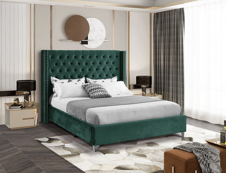 Green Aiden Velvet Queen Bed - AidenGreen-Q - Luna Furniture