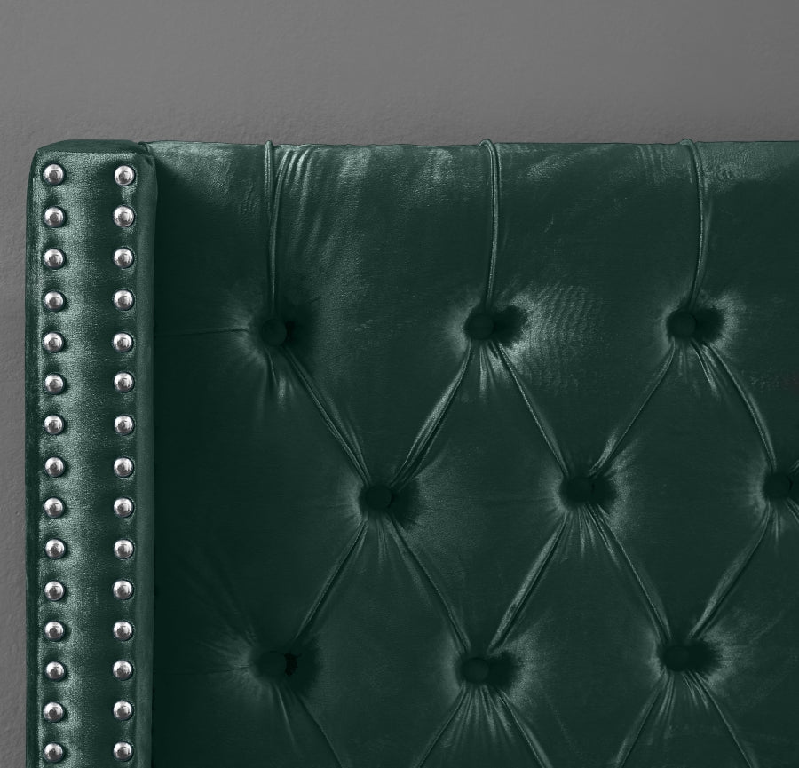 Green Aiden Velvet Queen Bed - AidenGreen-Q - Luna Furniture