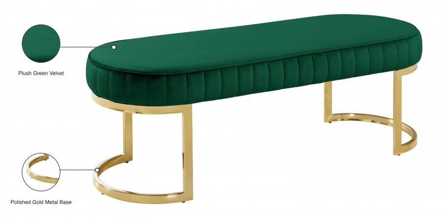 Green Lemar Velvet Bench - 106Green - Luna Furniture