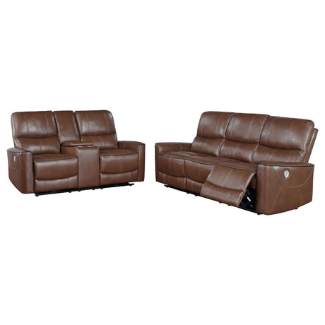 Greenfield Saddle Brown Upholstered Power Reclining Living Room Set from Coaster - Luna Furniture