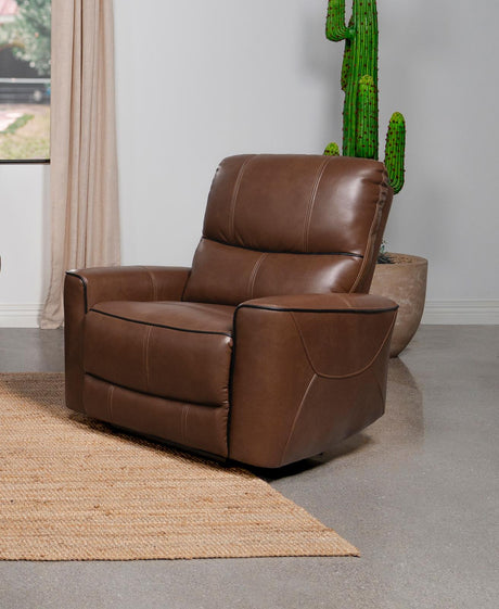 Greenfield Upholstered Power Recliner Chair Saddle Brown - 610266P - Luna Furniture