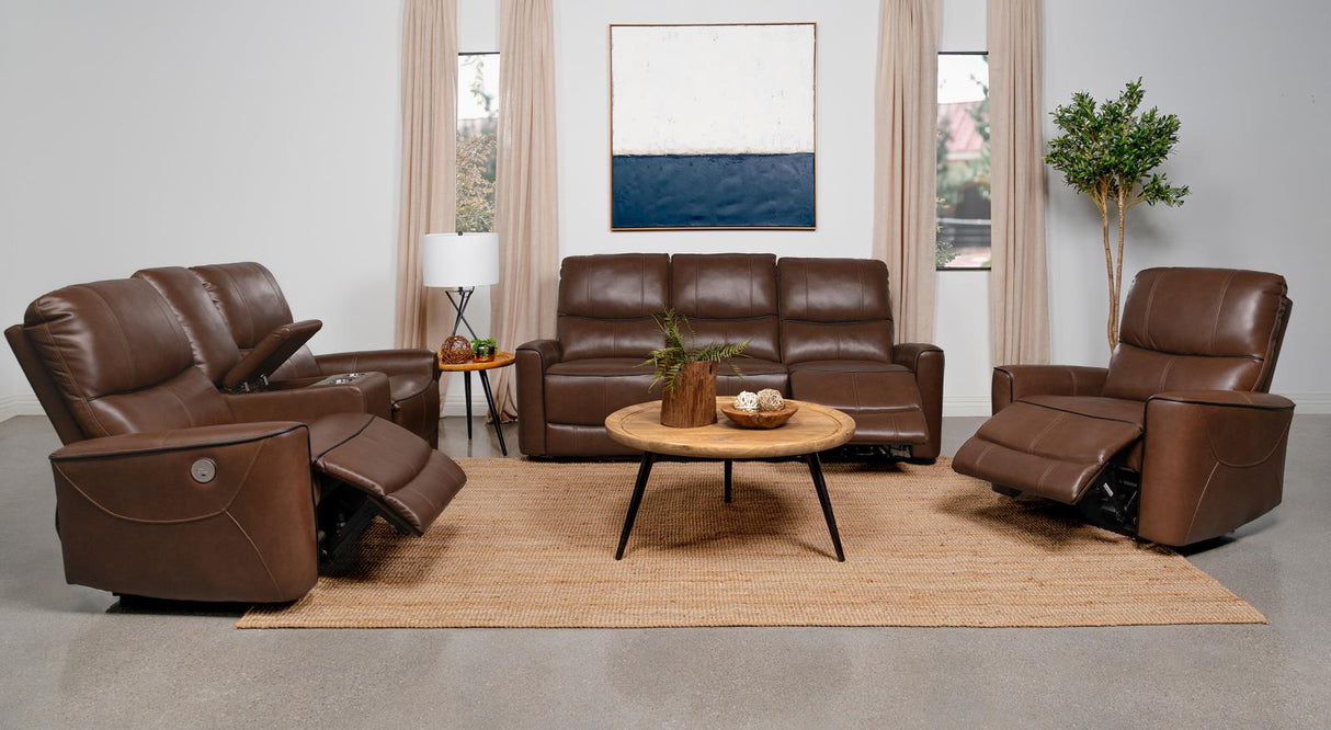 Greenfield Saddle Brown Upholstered Power Recliner Chair from Coaster - Luna Furniture