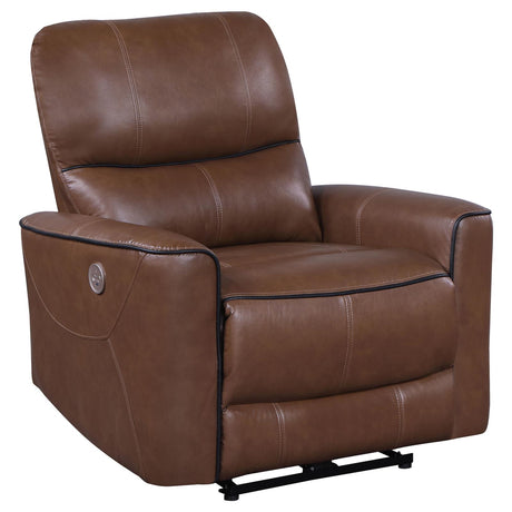 Greenfield Upholstered Power Recliner Chair Saddle Brown - 610266P - Luna Furniture