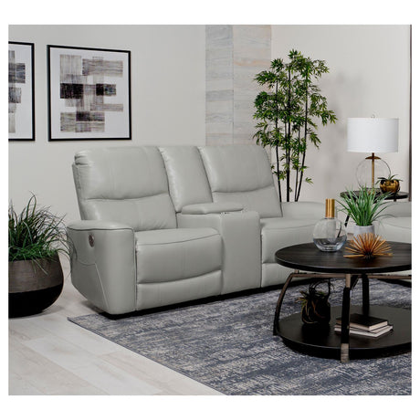 Greenfield Upholstered Power Reclining Loveseat with Console Ivory - 610262P - Luna Furniture