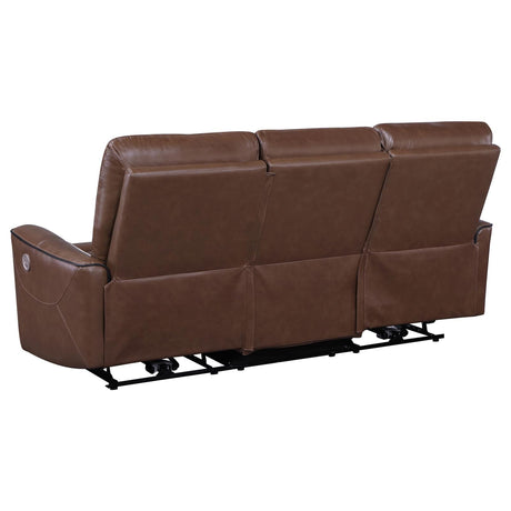 Greenfield Saddle Brown Upholstered Power Reclining Sofa from Coaster - Luna Furniture