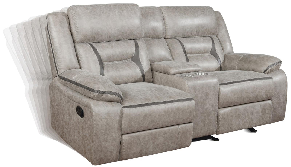 Greer Taupe Upholstered Tufted Reclining Living Room Set from Coaster - Luna Furniture