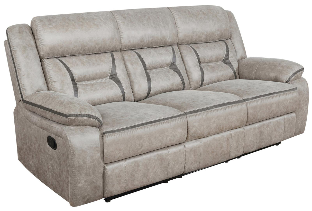 Greer Taupe Upholstered Tufted Reclining Living Room Set from Coaster - Luna Furniture