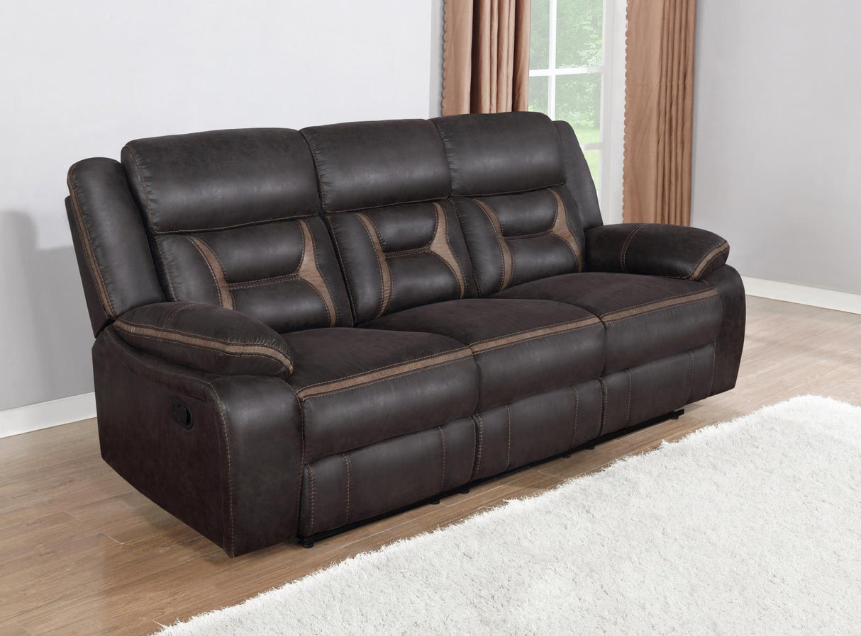 Greer Brown Upholstered Tufted Reclining Living Room Set from Coaster - Luna Furniture