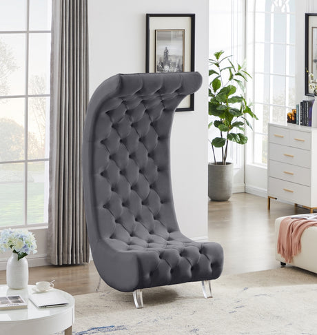 Grey Crescent Velvet Chair - 568Grey-C - Luna Furniture