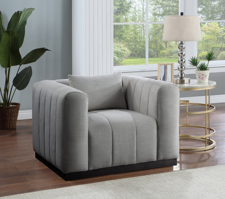 Grey Lucia Linen Textured Fabric Living Room Chair - 655Grey-C - Luna Furniture