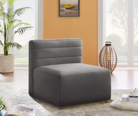 Grey Quincy Velvet Modular Cloud-Like Comfort Armless Chair - 677Grey-Armless - Luna Furniture
