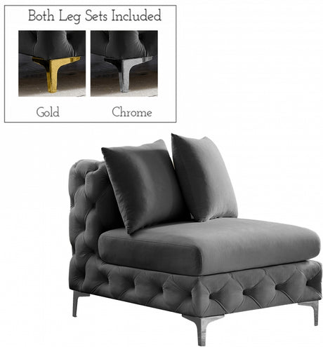 Grey Tremblay Velvet Modular Armless Chair - 686Grey-Armless - Luna Furniture