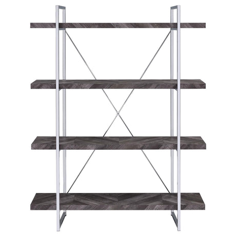Grimma Rustic Gray Herringbone 4-Shelf Bookcase from Coaster - Luna Furniture