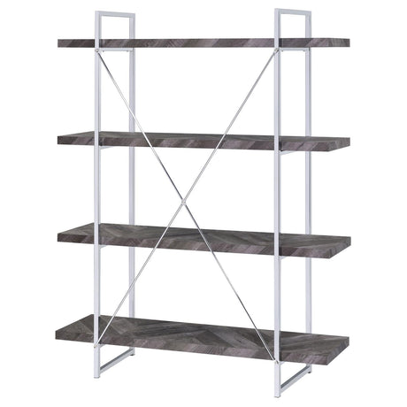 Grimma Rustic Gray Herringbone 4-Shelf Bookcase from Coaster - Luna Furniture