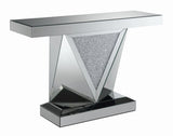 Gunilla Silver and Clear Mirror Rectangular Sofa Table with Triangle Detailing from Coaster - Luna Furniture