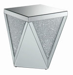 Gunilla Square End Table with Triangle Detailing Silver and Clear Mirror - 722507 - Luna Furniture